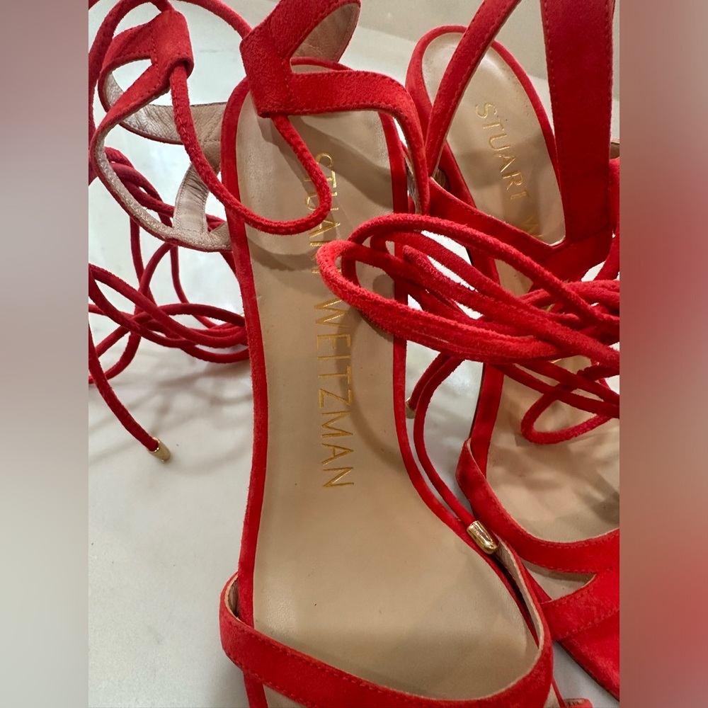 Stuart Weitzman Soiree 100 Red Lace-Up Strappy Heels 5.5 NWOB Designer Shoe - Picture 8 of 14